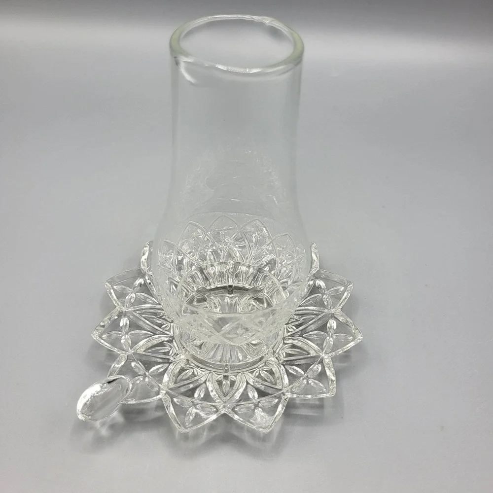 Federal Glass Hurricane Lamp Candle Holder Two Piece Pressed Clear Chimney Base